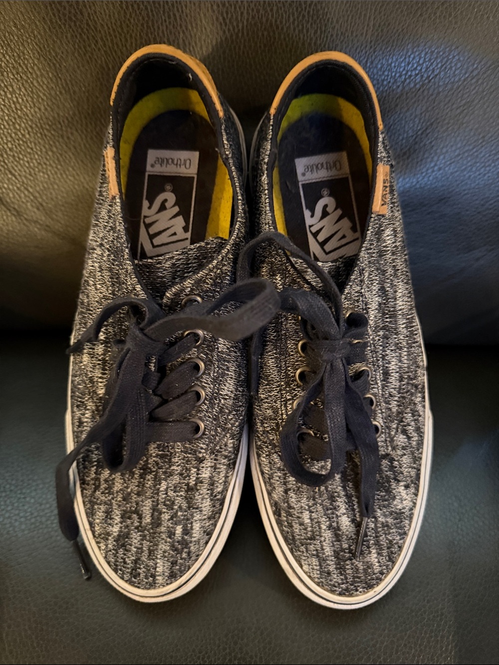 Vans women’s Black Heather Canvas Low-Top Sneakers with Tan Trim